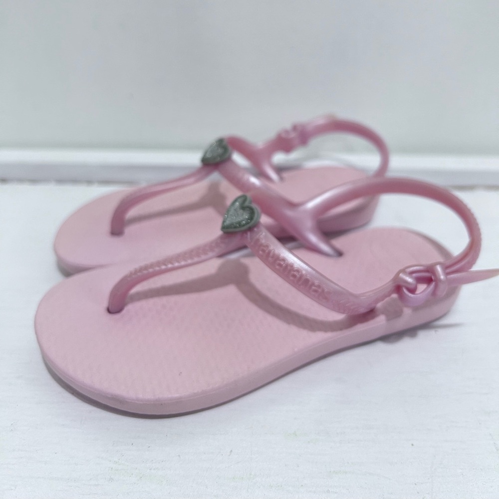 Havaianas Girl Toddler Pink T-Strap Flip Flop Sandals with Heart Detail‎ Size 6 - Picture 3 of 10